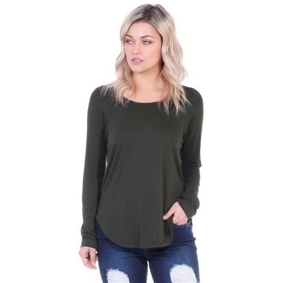 Tops - Olive Green Long Sleeve Flowy Tunic Top